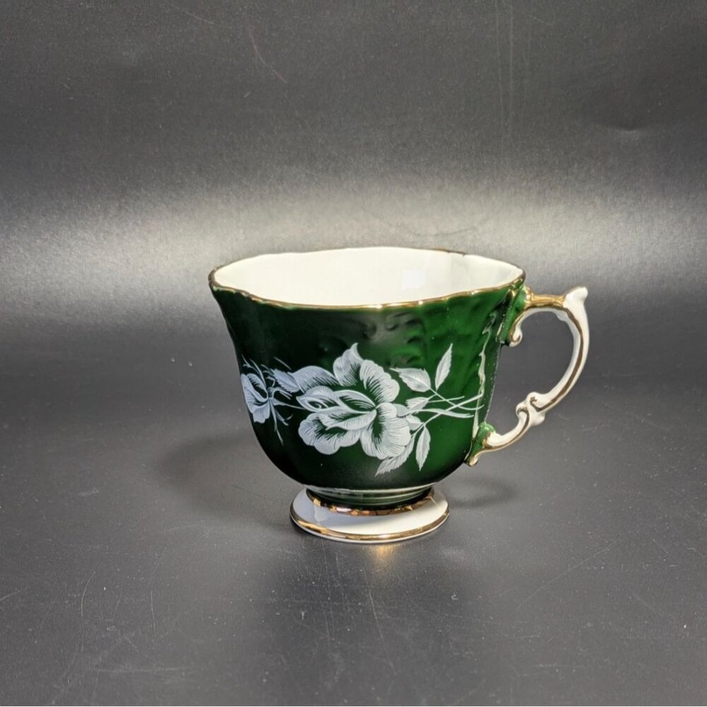 Aynsley Green White Bone China Floral Teacup Gold Trim Vintage